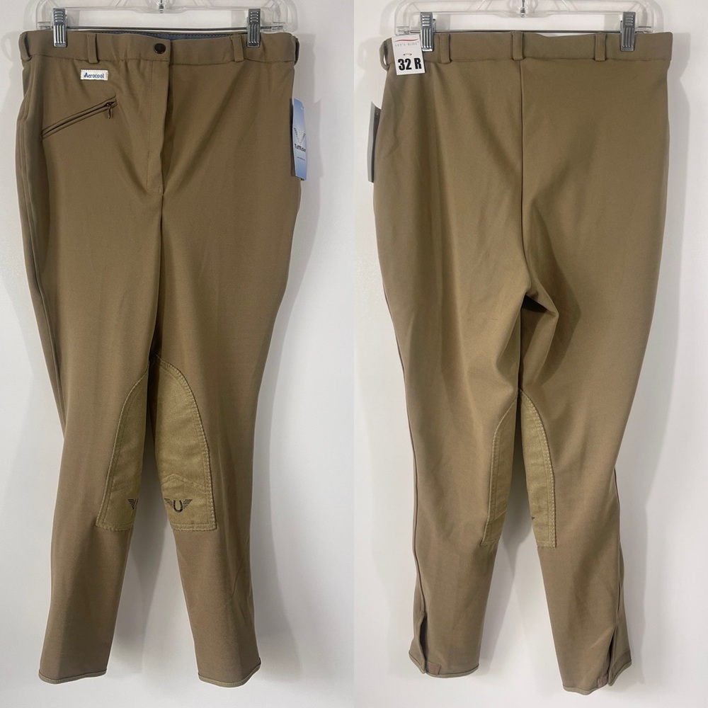 Tuffrider Aerocool Equestrian Front Zip Knee Patch Breeches Pants Size 32R